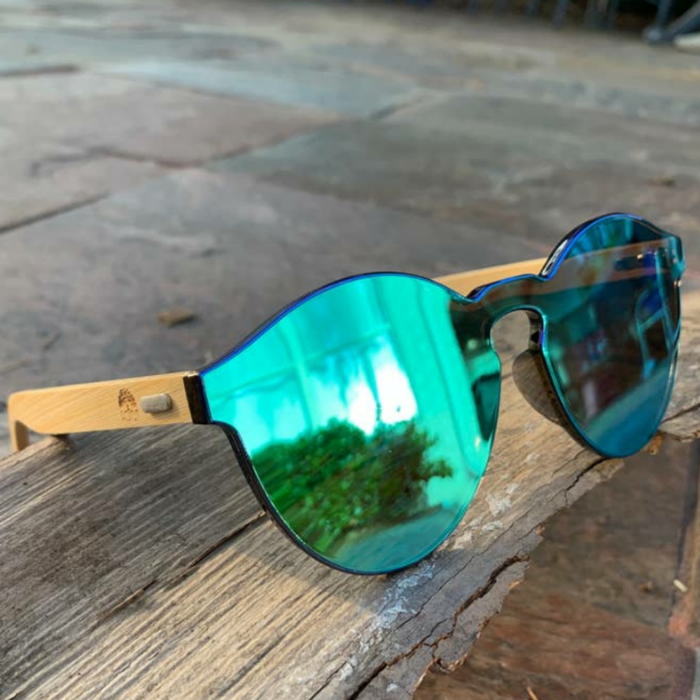 blue polarized and bamboo sunglasses